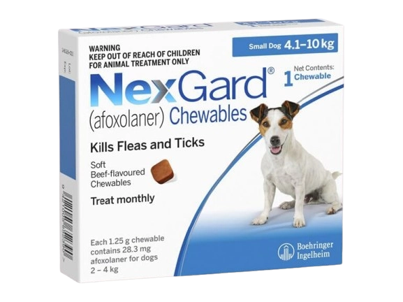 NexGard 28.3mg Chewable Tablet (4–10kg) M (Afoxolaner) – Boehringer Ingelheim – 1 pack of 1 tablet