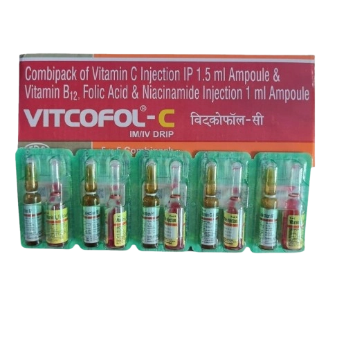 Vitcofol-C Combipack Injection Folic Acid (0.7mg) + Methylcobalamin (2500mcg) + Niacinamide (12mg) + Vitamin C (150mg)